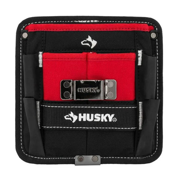 Husky 7 in. 3-Pocket Clip on Tool Belt Pouch, Red